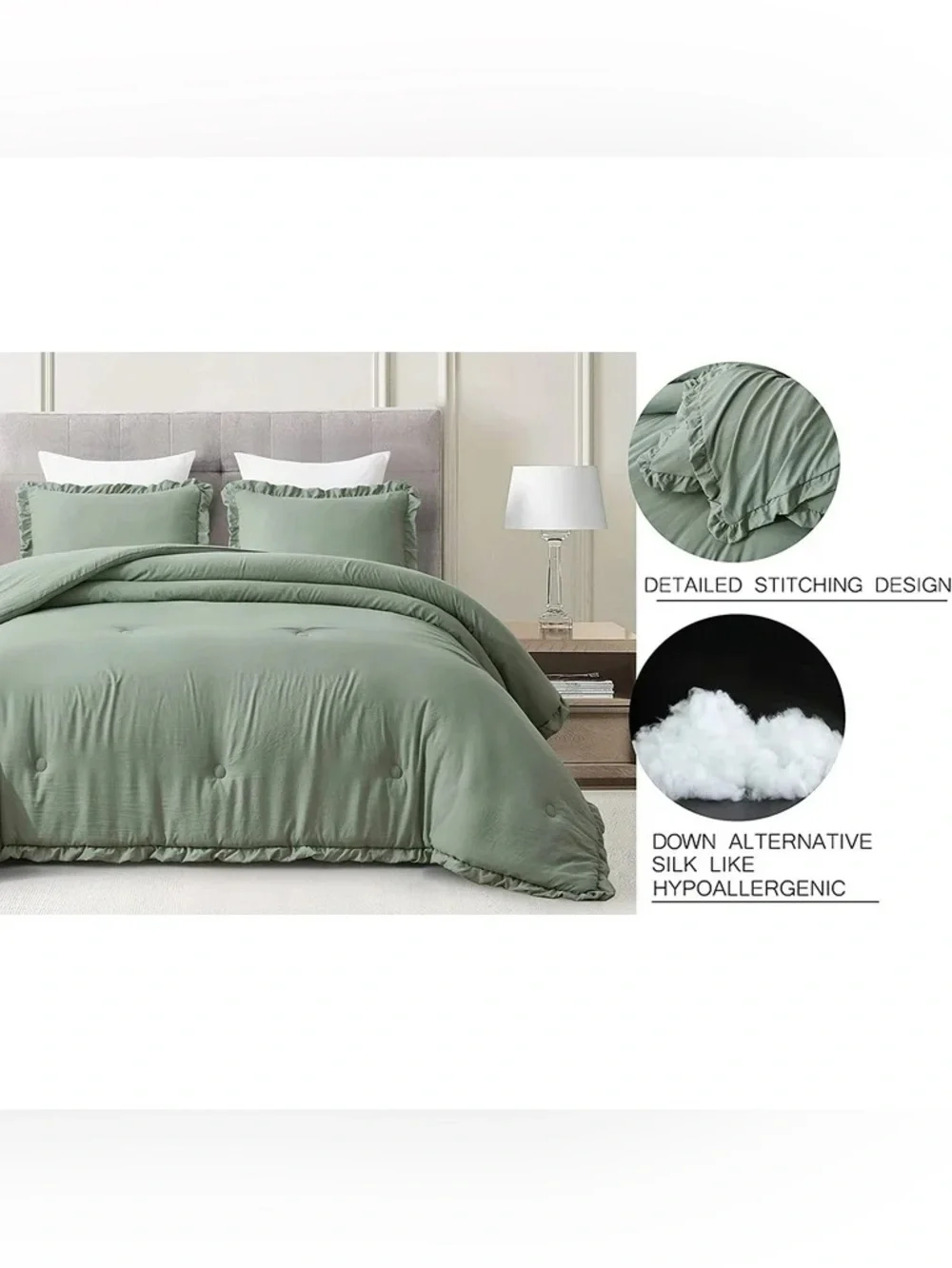 Luxury Sage Green Ruffle Twin 2 piece Comforter Set